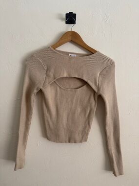 Princess Polly Ribbed Cutout Long Sleeve Top in Taupe